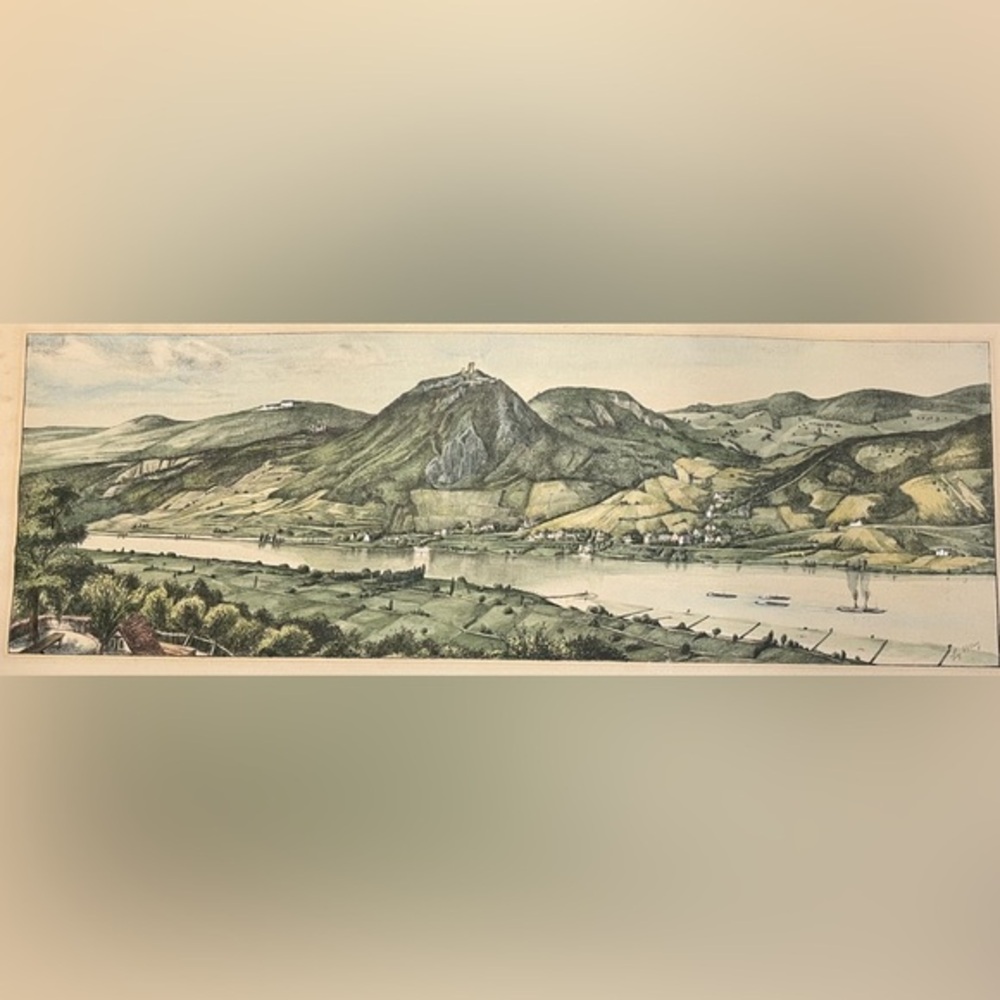 German Scenic Panorama Art Print of Rolandseck U Das Siebengebirge 12.5”x30”
